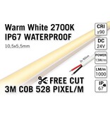 AppLamp Vrij Knipbare Pro Line COB 2700K Warm Wit Led Strip | 3m | IP67 Waterdicht | 13W pm | 24V | 528 pixels pm - Losse Strip