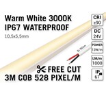 AppLamp Free Cut COB 3000K Warm Wit Led Strip | 3m | IP67 | 13W pm | 24V | 528 pixels pm - Losse Strip