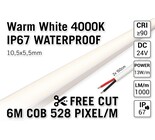 AppLamp Free Cut COB 4000K Neutraal Wit Led Strip | 6m | IP67 | 13W pm | 24V | 528 pixels pm - Losse Strip