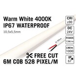 AppLamp Vrij Knipbare Pro Line COB 4000K Neutraal Wit Led Strip | 6m | IP67 Waterdicht | 13W pm | 24V | 528 pixels pm - Losse Strip