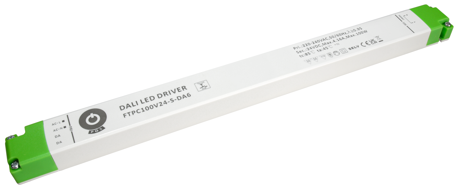 POS-POWER DALI-2 (DT6)  Ultra Dunne Constant Voltage Voeding DC 12 Volt 100 Watt 8.33 Ampère met PFC control