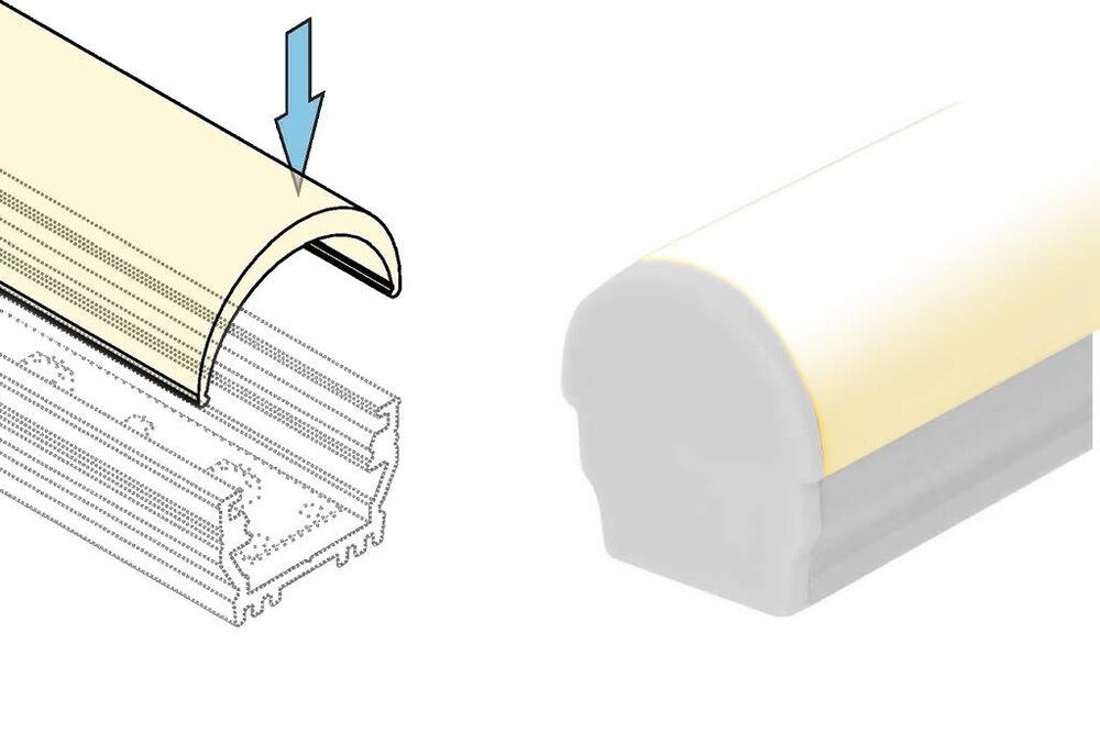 Cover D ClickOver  halfronde melkwitte kap in 1m of 2m lengte voor profielen OMNI en WALL