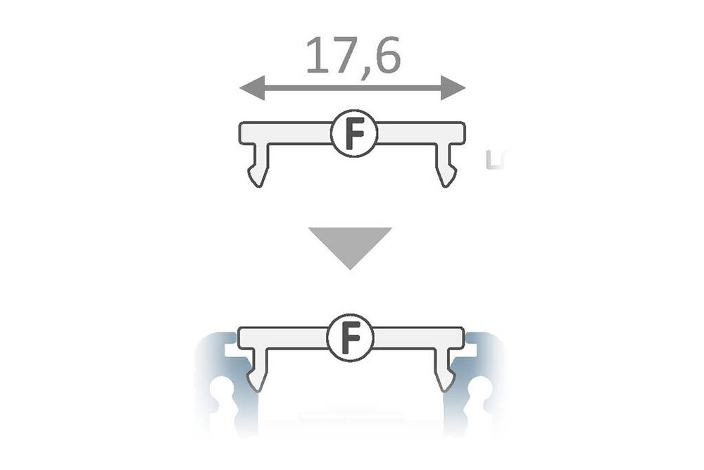 Cover F Clickon in 1m of 2m lengte voor profiel type FLUID14,LINEA14 (niet V2), ANGLE14 en NOVA20