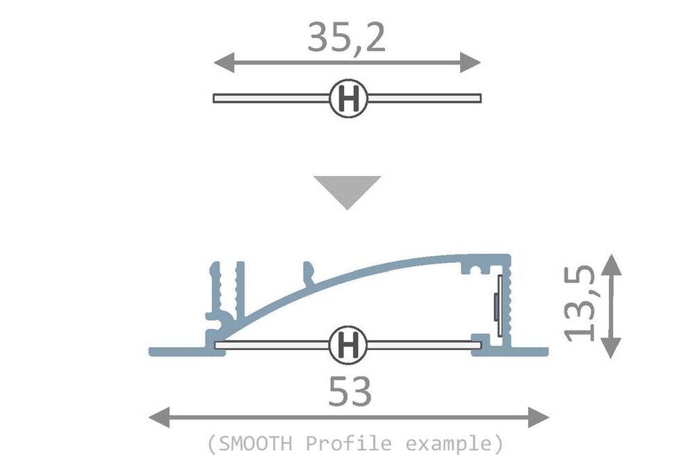Cover H Slide in 1m of 2m lengte voor LED profiel SMOOTH