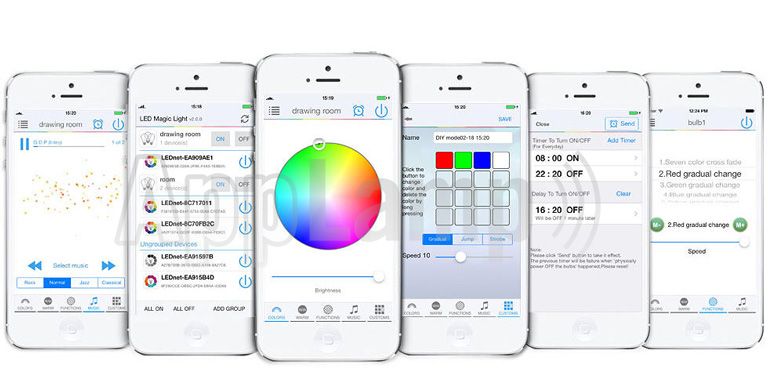 LED Magical Wi-Fi RGB controller met persoonlijke kleurschema's! Bediening met App op smartphone of tablet