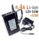 4,4 Ampère 12V Li-Ion Batterij pack - LED Accu Power Bank 4.4A 12V 53W + USB Out