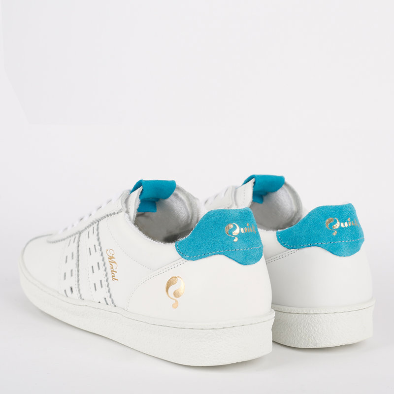 Q1905 Heren Sneaker Medal - Wit/Aqua Blauw