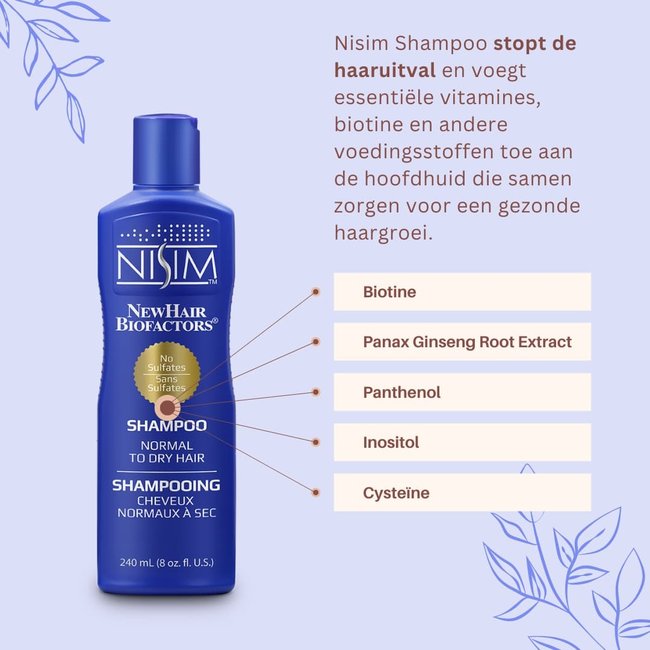 Nisim Shampoo geschikt voor normaal tot droog haar voor dunner wordend haar- Sulfaat- en parabeenvrij