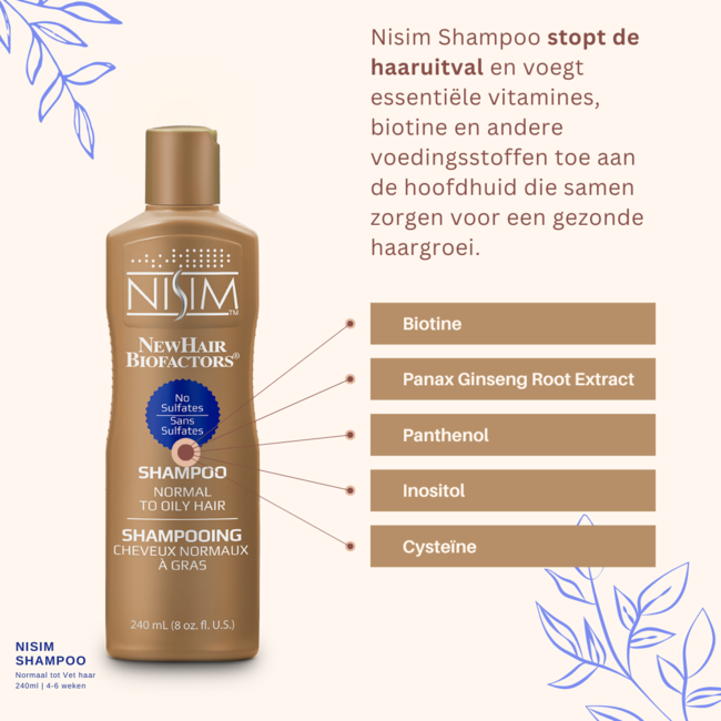 Nisim Shampoo geschikt voor normaal tot vet voor dunner wordend haar | Sulfaat- en parabeenvrij