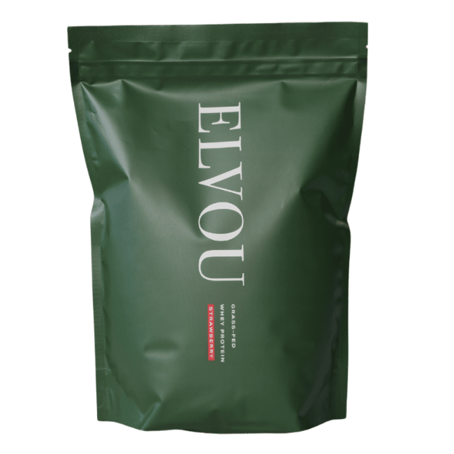 Elvou Whey Eiwit van grasgevoerde koeien uit de Alpen in de smaak aardbei