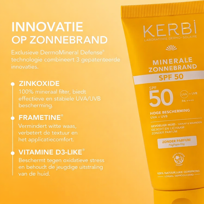 Kerbi Minerale Zonnebrand SPF50 Zonder Parfum – Natuurlijke & Biologische Zonnebrand 100g