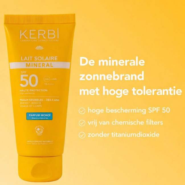 Kerbi Minerale Zonnebrand SPF50 met natuurlijke monoï geur | Natuurlijk & Bio