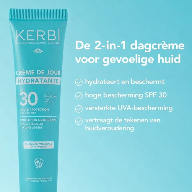 Kerbi Hydraterende Dagcrème SPF30 – Minerale Gezichtscrème Zonder Parfum - 40g
