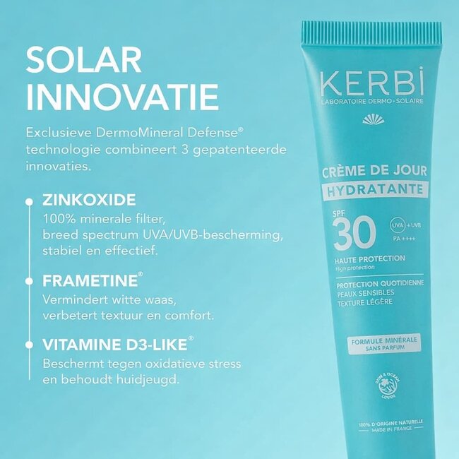Kerbi Hydraterende Dagcrème SPF30 – Minerale Gezichtscrème Zonder Parfum - 40g