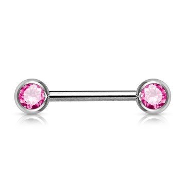 Nippelpiercing Stab mit pinken Stein