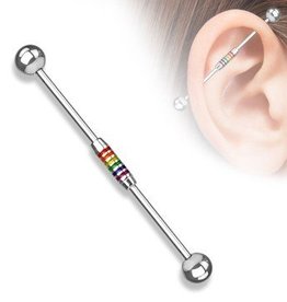 Industrial Piercing mit Regenbogen-Streifen – Chirurgenstahl 316L | 1,6 x 38 mm | 5 mm Kugeln