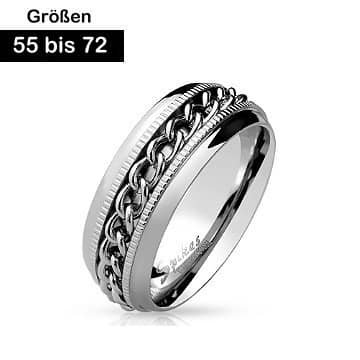Edelstahl Ring mit Kette-Optik