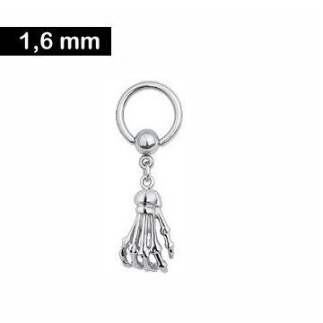 1,6 mm Piercing Ring mit Anhänger Skeletthand