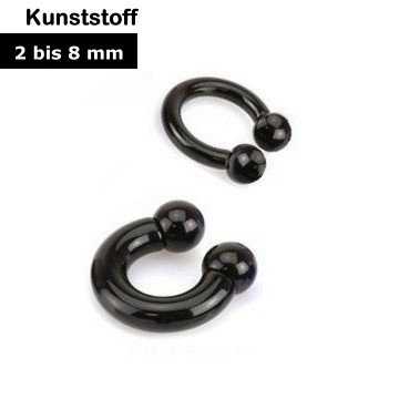 Acryl Hufeisenring Schwarz – Kunststoff - 2,5 bis 6 mm