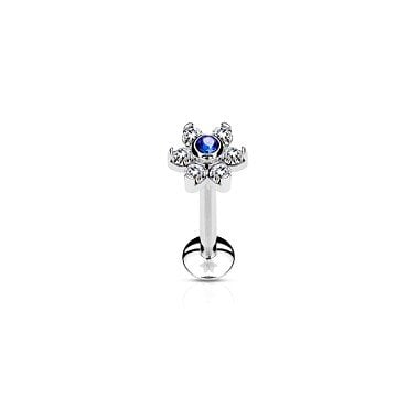 Tragus Piercing  Blume mit blauem Kristall
