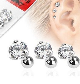 3er Set Flatpiercing Chirurgenstahl kristall