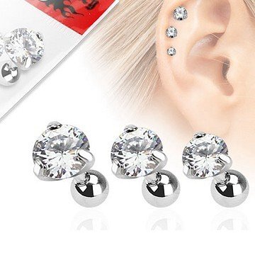 3er Set Flatpiercing Chirurgenstahl kristall