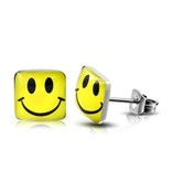 Smiley Ohrstecker aus Edelstahl - 4eckig