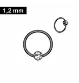 Schwarzer Piercingring mit kristall Stein - 1,2 x 8 mm