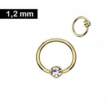 🦚 Goldfärbiger Piercingring mit kristall Stein – 1,2 x 8 mm