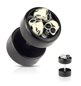 Gothic Ohrring Fake Plug mit Totenkopf – Schwarz | Schraubverschluss | Für normales Ohrloch