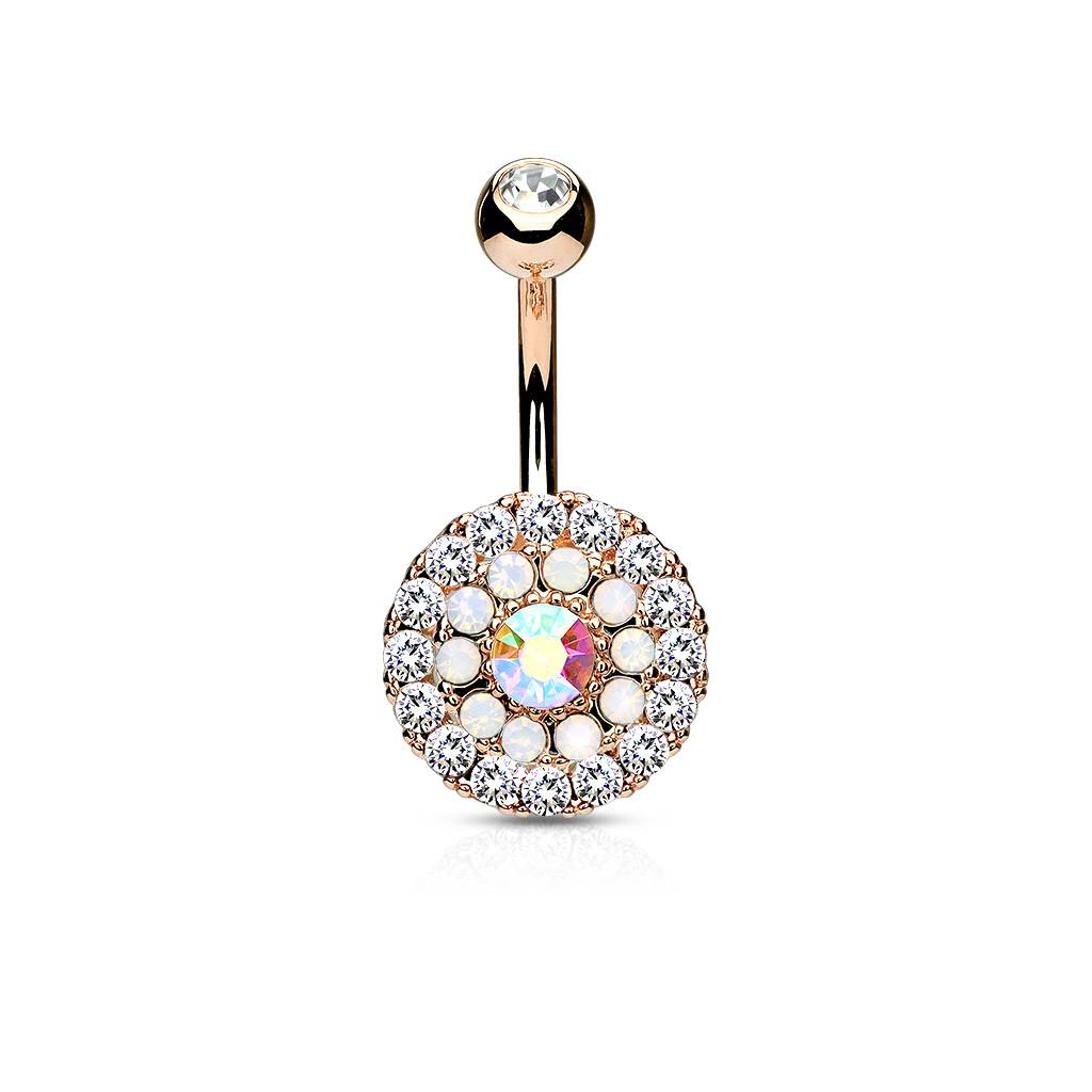 Rosefärbiges Bauchpiercing Blume mit Zirkonia