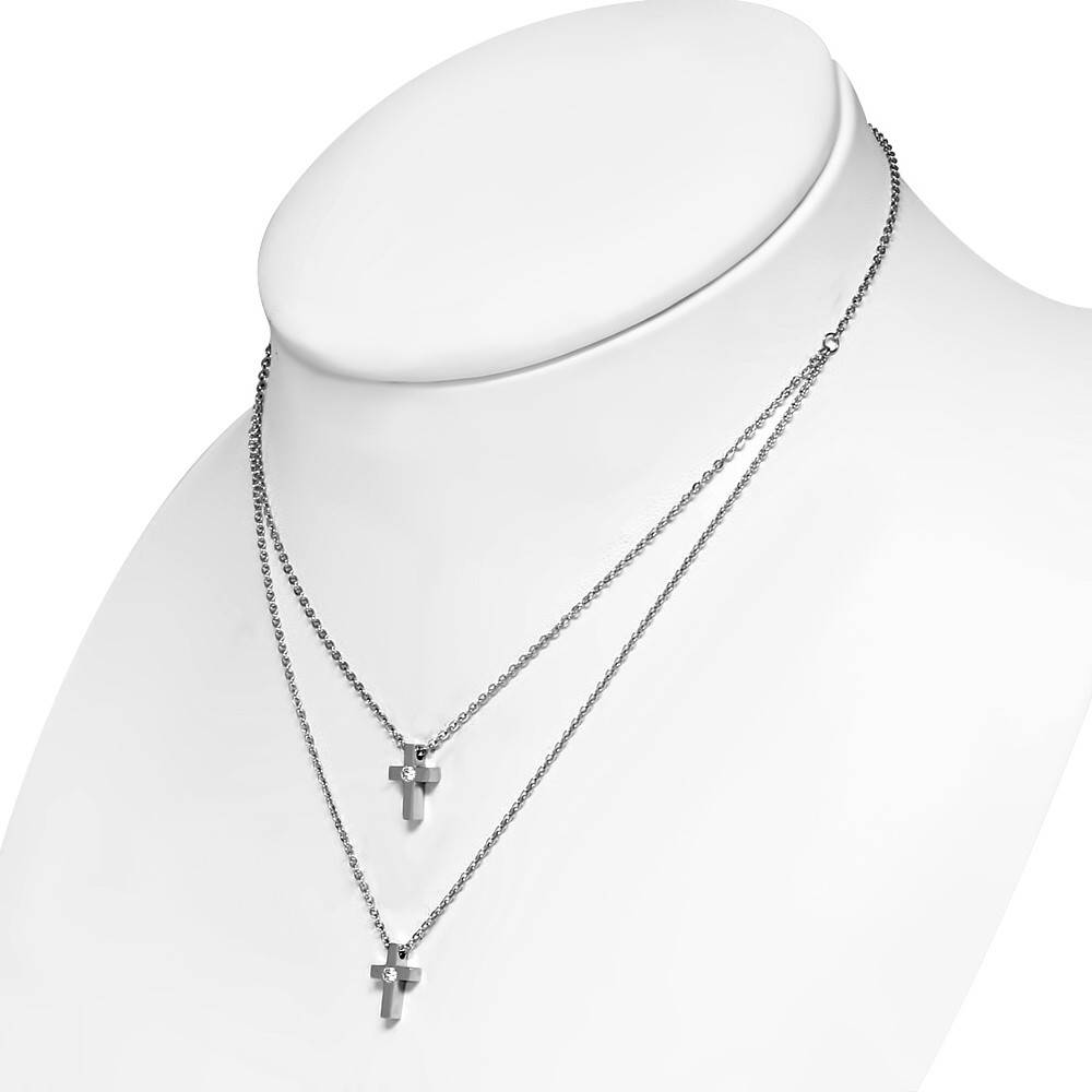 Halskette aus Edelstahl mit 2 Kreuzen