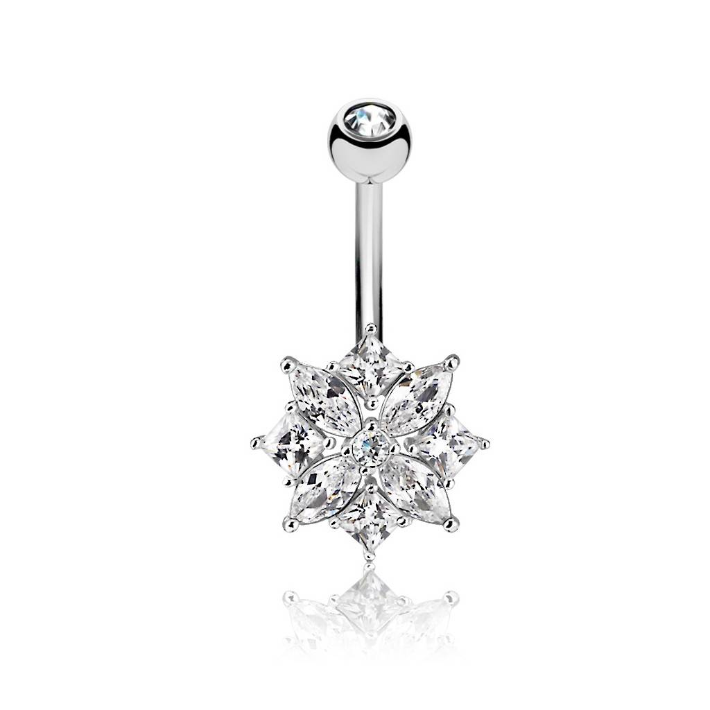 Bauchnabelpiercing Blume Kristall