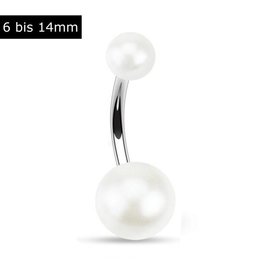 Bauchnabelpiercing mit weißer Perle – Chirurgenstahl 316L | 6–14 mm | Synthetische Perle