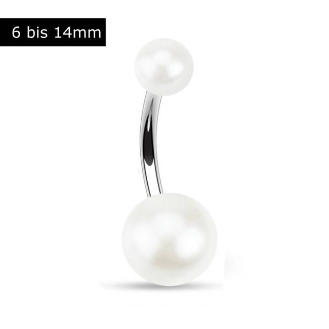 Bauchnabelpiercing mit weißer Perle – 6–14 mm | Synthetische Perle