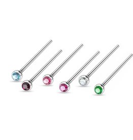 Nasenstecker mit 2 mm Kristall-Zirkonia – Chirurgenstahl 316L | 0,8 x 19 mm | 6 Farben
