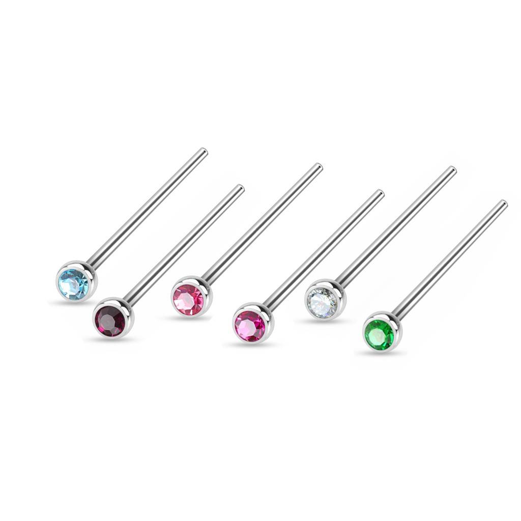 Nasenstecker mit 2 mm Kristall-Zirkonia – 0,8 x 19 mm | 6 Farben