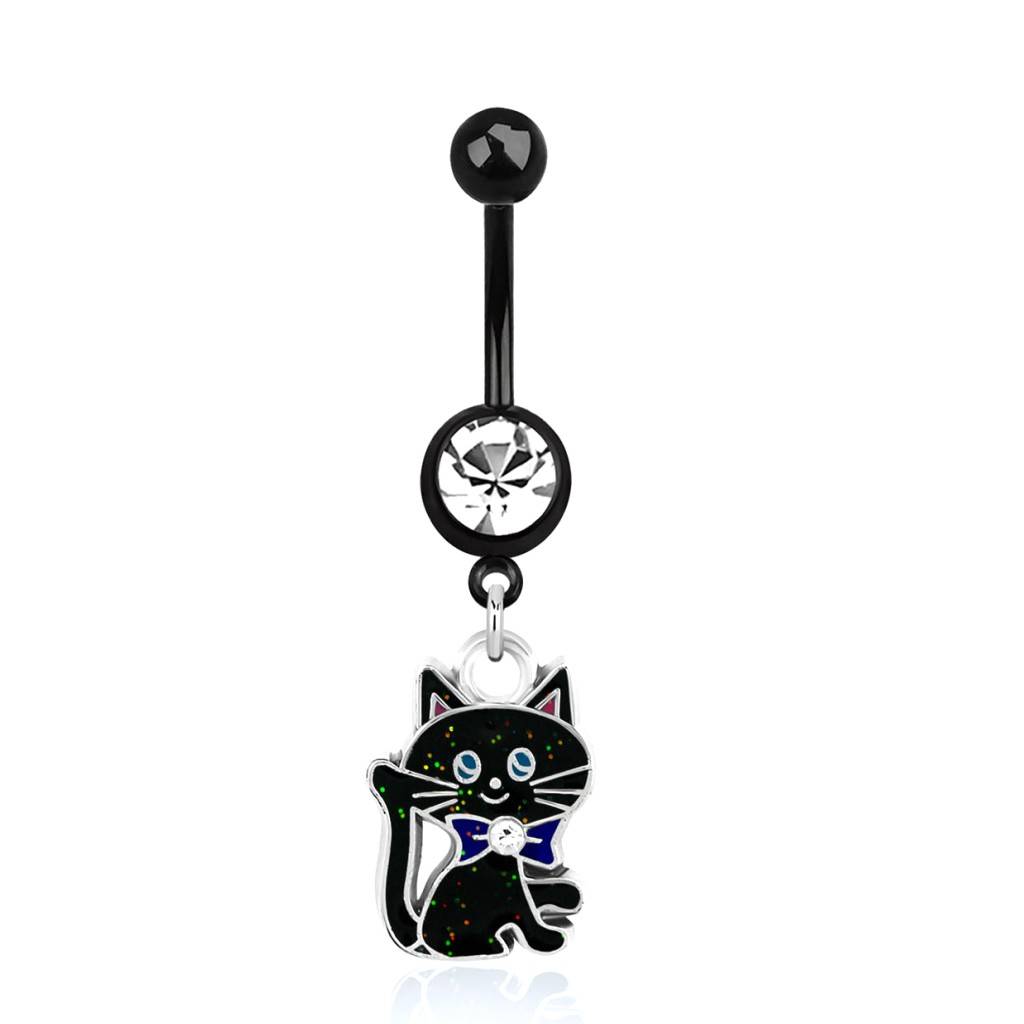 Schwarzes Bauchnabelpiercing Katze
