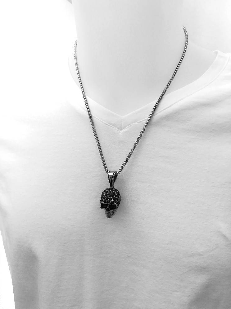 Schwarzer Totenkopf Anhänger mit Edelstahlkette