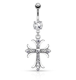 Bauchnabelpiercing Kreuz Anhänger – Kristall-Zirkonia | Chirurgenstahl 316L | 1,6 x 10 mm