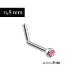 Nasenpiercing Stecker L-Forn mit pinken Stein