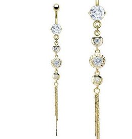 Bauchnabelpiercing Gold mit langem Anhänger – Kristall-Zirkonia | Chirurgenstahl 316L | Gold PVD | 1,6 x 10 mm