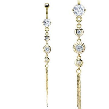 Bauchnabelpiercing Gold mit langem Anhänger – Kristall-Zirkonia | Gold PVD