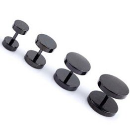 Fake Plugs Schwarz aus Edelstahl – Ohrstecker mit Schraubverschluss – verschiedene Größen