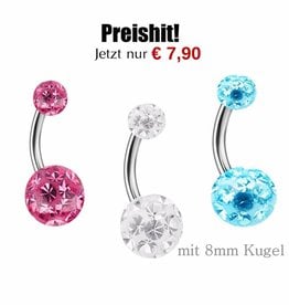 Bauchnabelpiercing mit Epoxy-Kugeln – Chirurgenstahl 316L | 6–12 mm | Türkis, Pink oder Kristall