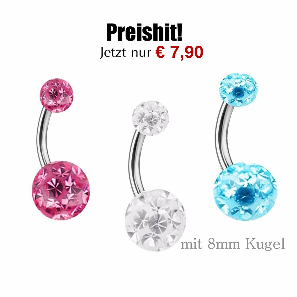 Bauchnabelpiercing mit Epoxy-Kugeln –  6–12 mm