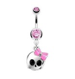 Totenkopfpiercing mit Schleife in pink