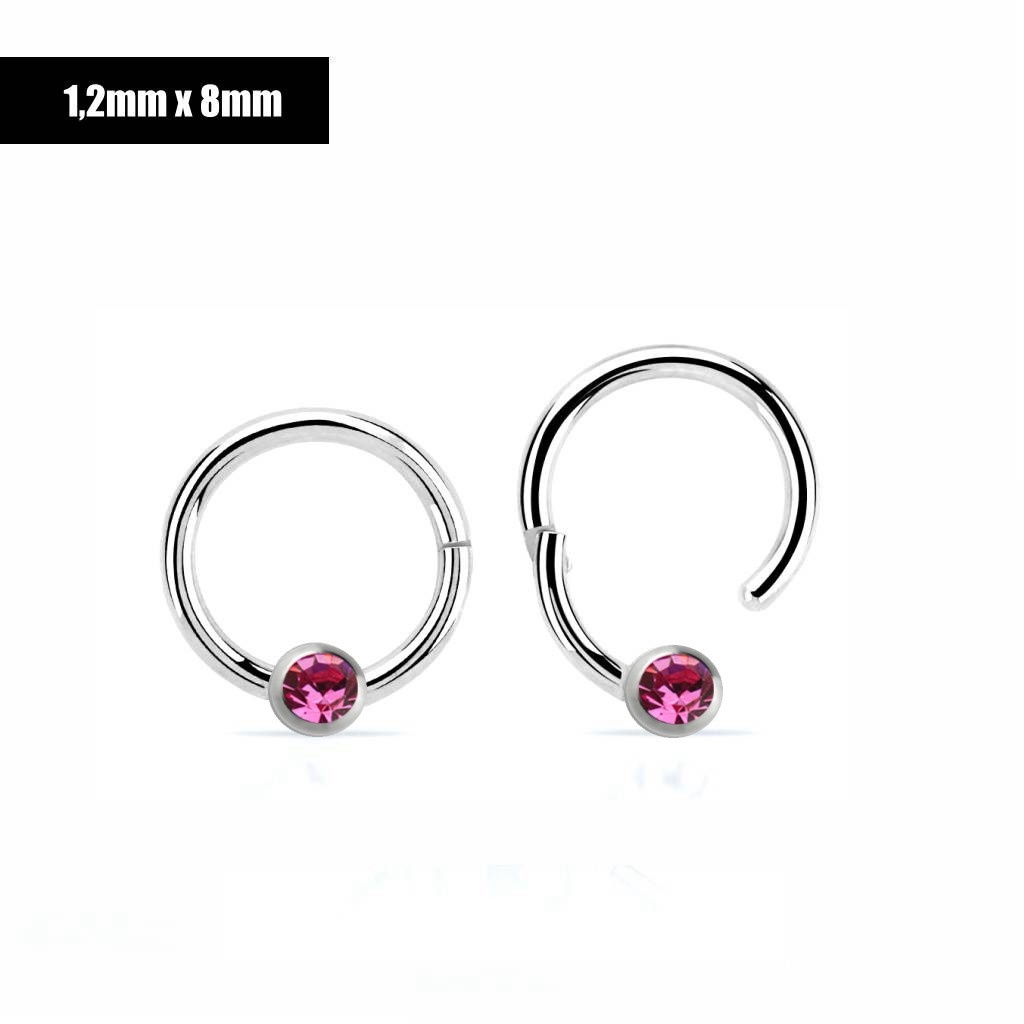1,2 mm Piercing  Clicker Ring  mit Kristall