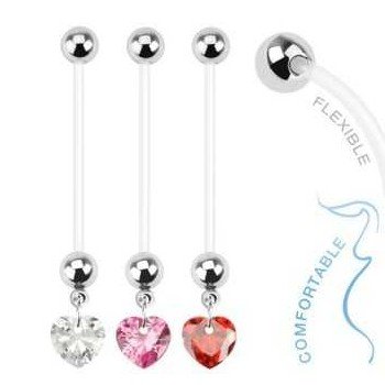 Schwangerschaftsbauchpiercing Herz - Pink, Rot & Kristall
