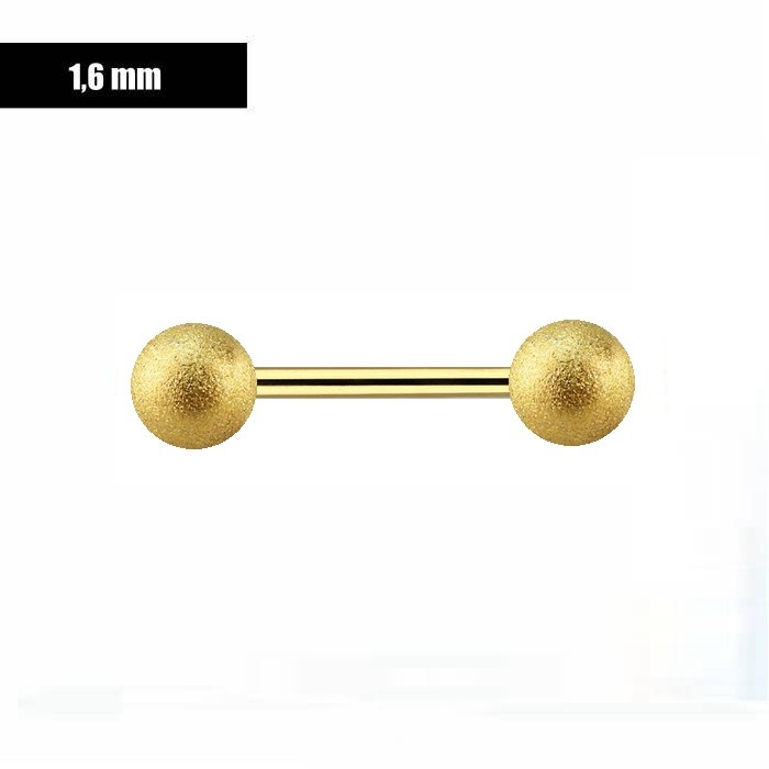 1,6mm goldfärbiges Brustpiercing mit zwei Kugeln